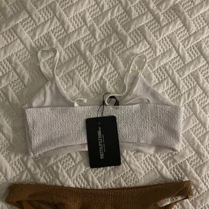 Robbed white bikini scoop top